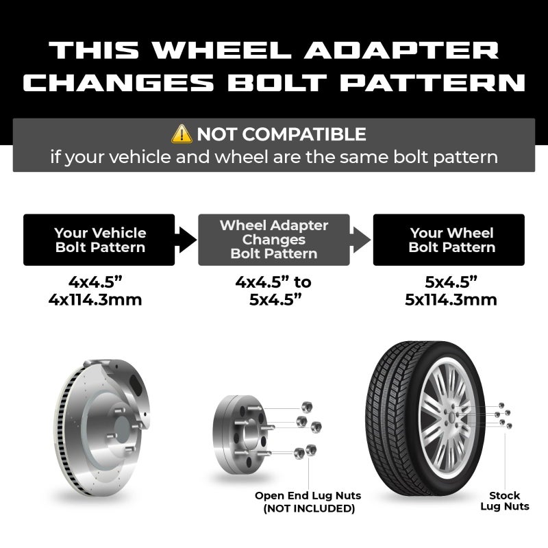 ezaccessory 2 Wheel Adapters 4x4.5 to 5x4.5 | 4x114.3 to 5x114.3 | Mount 5 Lug Mustang Wheels on 4 Lug Mustang 4x4.5 Hub - Image 2
